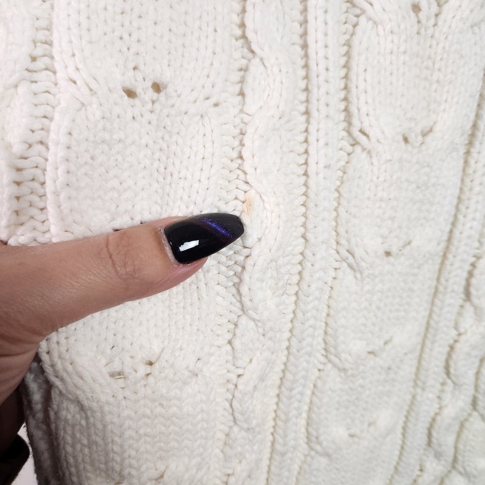 Vintage 90s White Turtleneck Cable Knit Long Sleeve Sweater 1990s Cotton Preppy - Picture 7 of 9